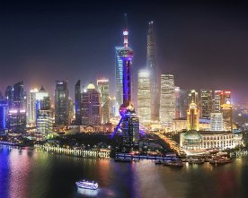 Shanghai Nacht Skyline Panorama – Pudong
