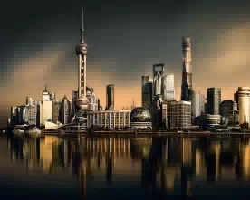 Shanghai Skyline Reflections TealOrange 276w