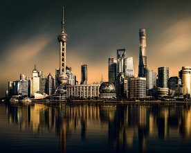 Shanghai Skyline Reflektionen Teal Orange – Huangpu