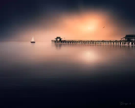 Pelican Pier SunSet Sailboat 552w