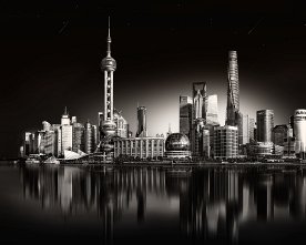 Shanghai Skyline reflections bw 3+sepia