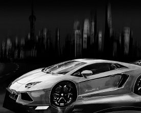 Lamborghini Shanghai Skyline Composing – Schwarz-Weiss
