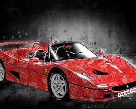 Ferrari F50 Rotes Muster Schwarzer Hintergrund – Digital Art